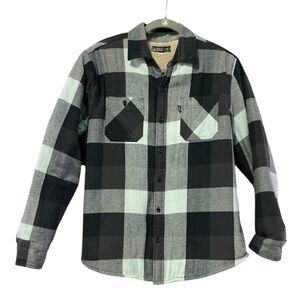 CALIVILLE Sherpa Lined Shacket S 20.5” p2p Light Blue/Black EUC